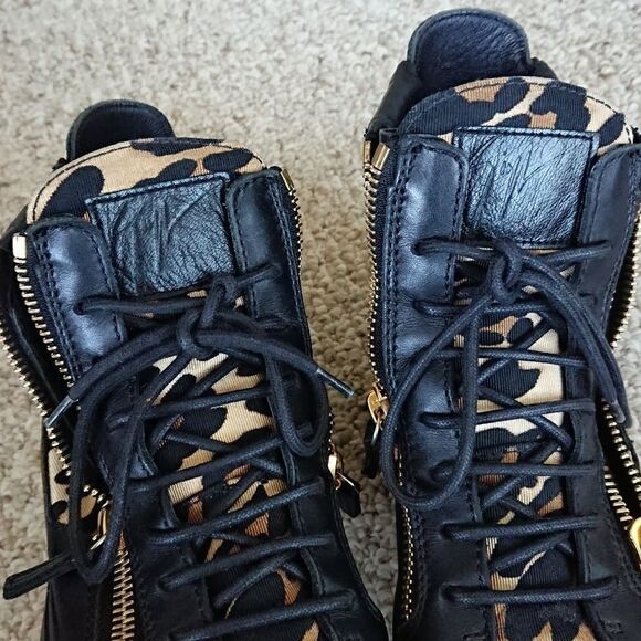Giuseppe Zanotti Black Leopard Hi Top Sneakers size 37.5 - Picture 3 of 9
